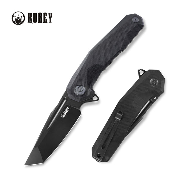 Kubey Carve Klappmesser Nest Liner Lock Tactical Folding Knife Black G10 Handle 3.27'' Black Coated D2 KB237D