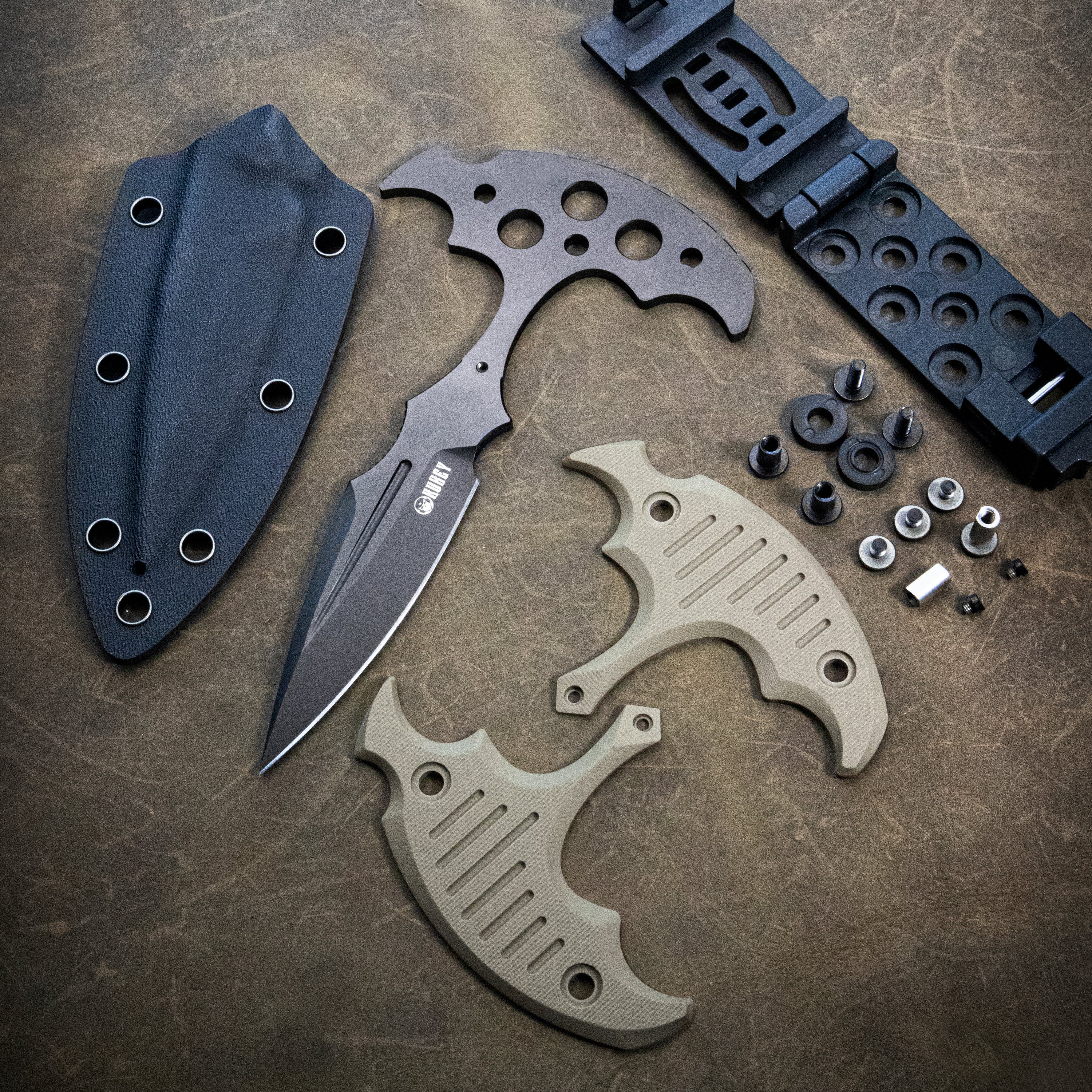 Kubey Medusa Push Dagger Fixed Blade Outdoor Knives w/ Kydex Sheath Ultem Beadblast 14C28N KU242G
