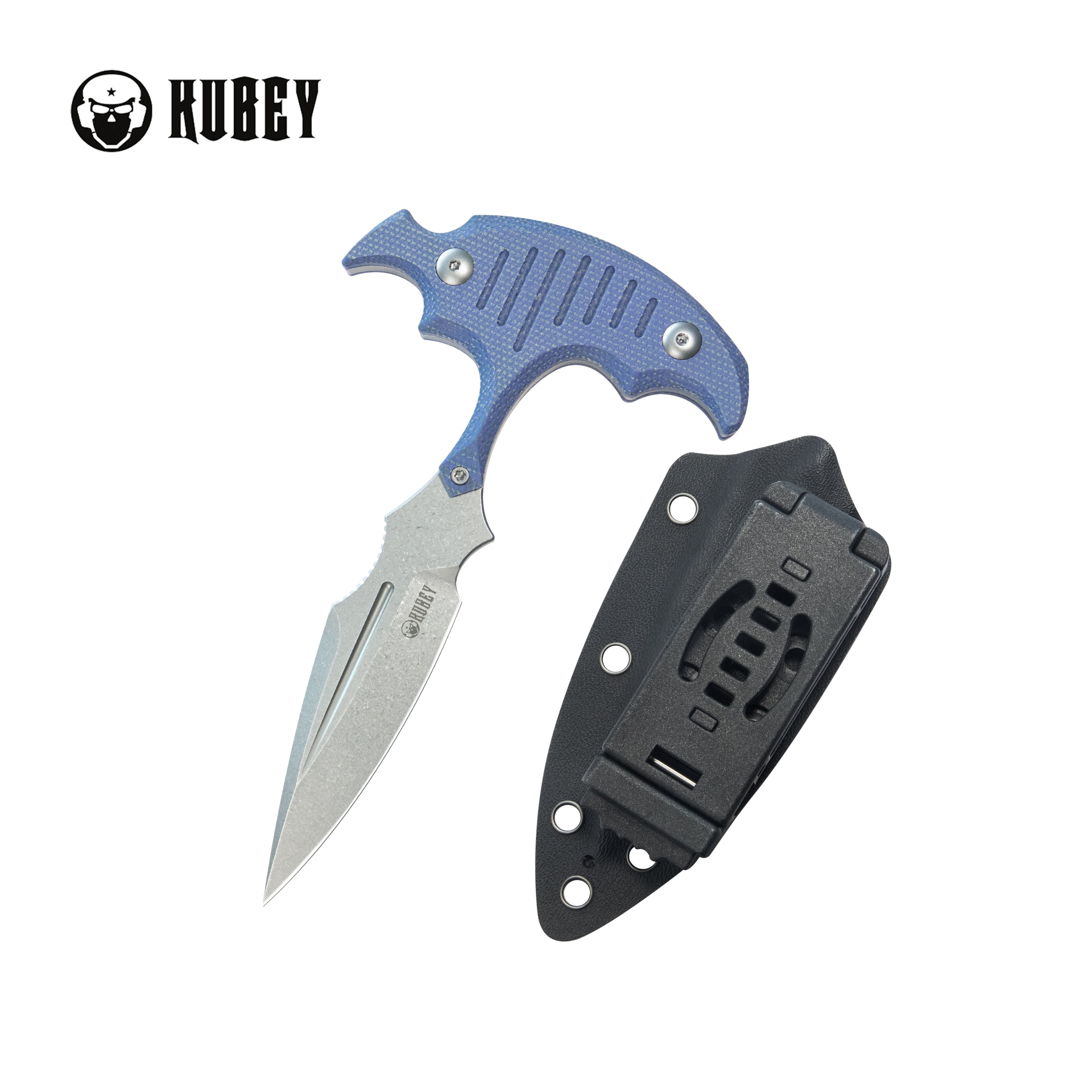 Medusa Push Dagger Fixed Blade Outdoor Knives w/ Kydex Sheath Blue Micarta Beadblast 14C28N KU242D
