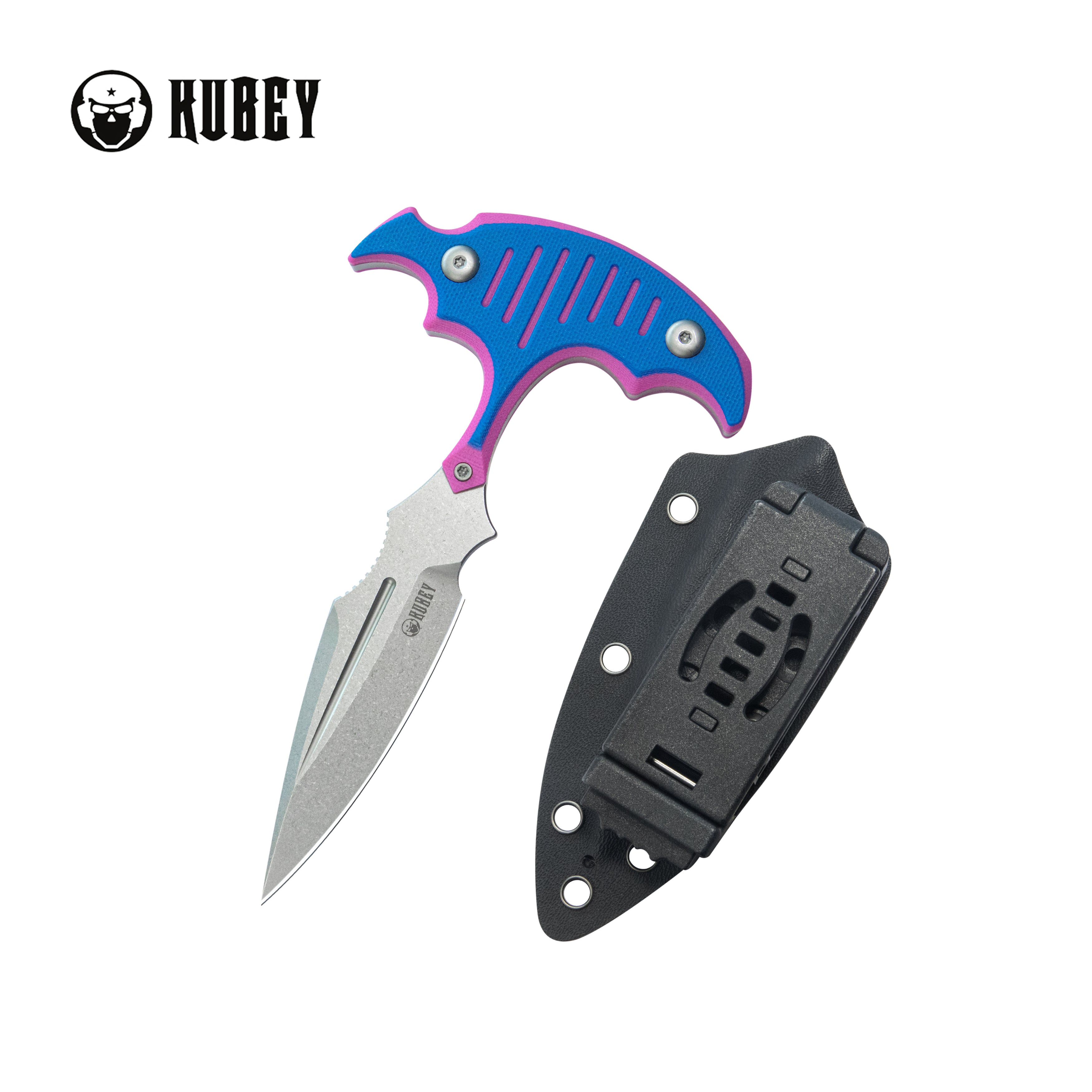 Medusa Push Dagger Fixed Blade Outdoor Knives w/ Kydex Sheath Pink Blue G-10 Beadblast 14C28N KU242F