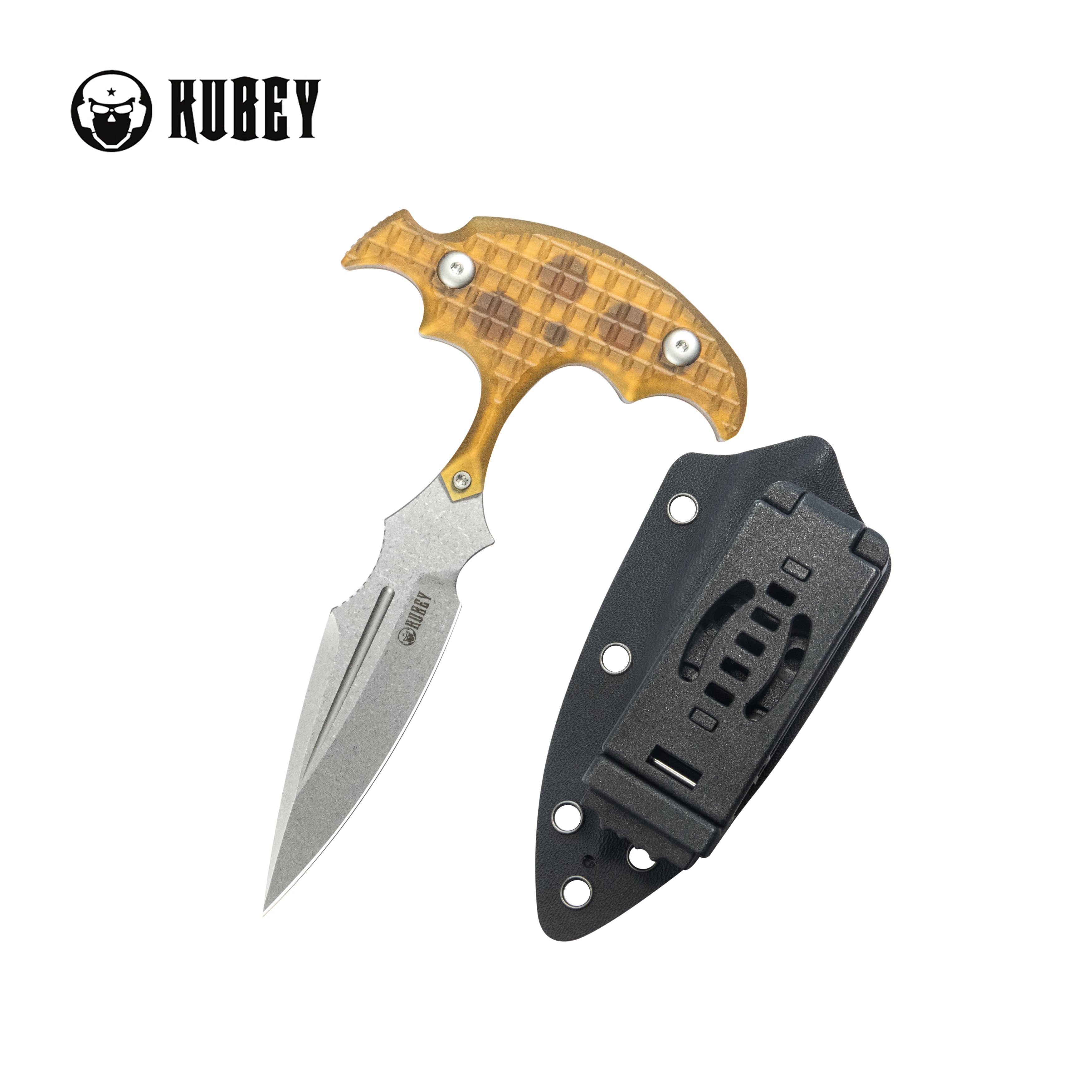 Kubey Medusa Push Dagger Fixed Blade Outdoor Knives w/ Kydex Sheath Ultem Beadblast 14C28N KU242G