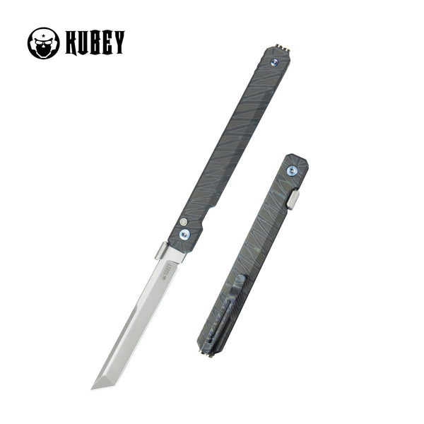 Prism Button Lock CEO Style Folding Knife Flame Titanium Handle 3.54'' Beadblast 14C28N KB243C