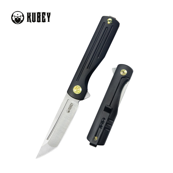 Musō Flipper Everyday Carry Knife Black Titanium Handle 2.95" Tanto Belt Satin M390 Blade KB244C