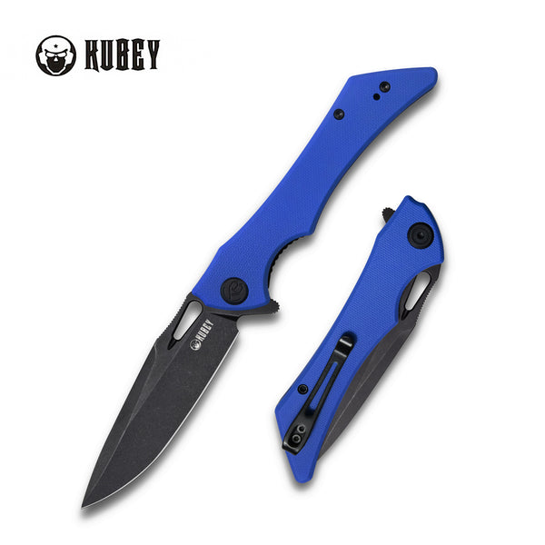 Raven Liner Lock Flipper Knife Blue G10 Handle 3.5" Dark Stonewashed AUS-10 KB245H