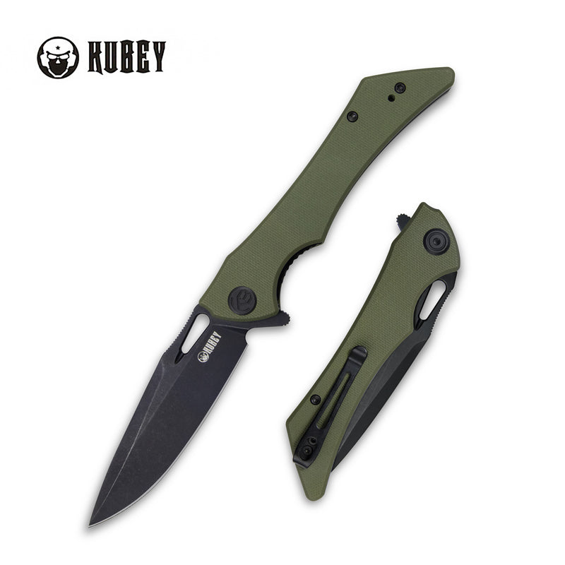Raven Liner Lock Flipper Knife Green G10 Handle 3.5" Dark Stonewashed AUS-10 KB245I