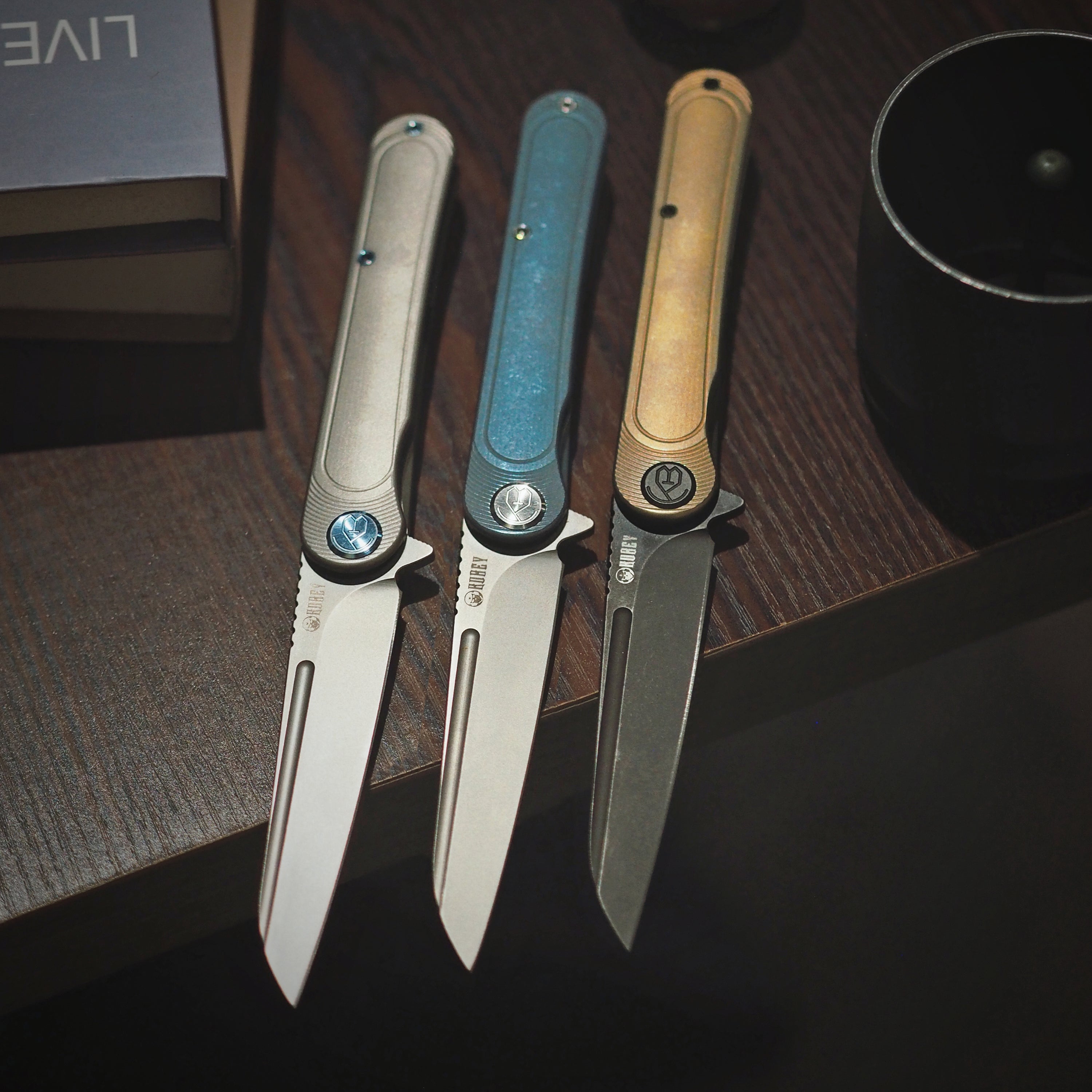 Dandy Frame Lock Gentlemans Pocket Folding Knife Anodized Gold Ti Handle 3.94" Blackwash S90V KB247E
