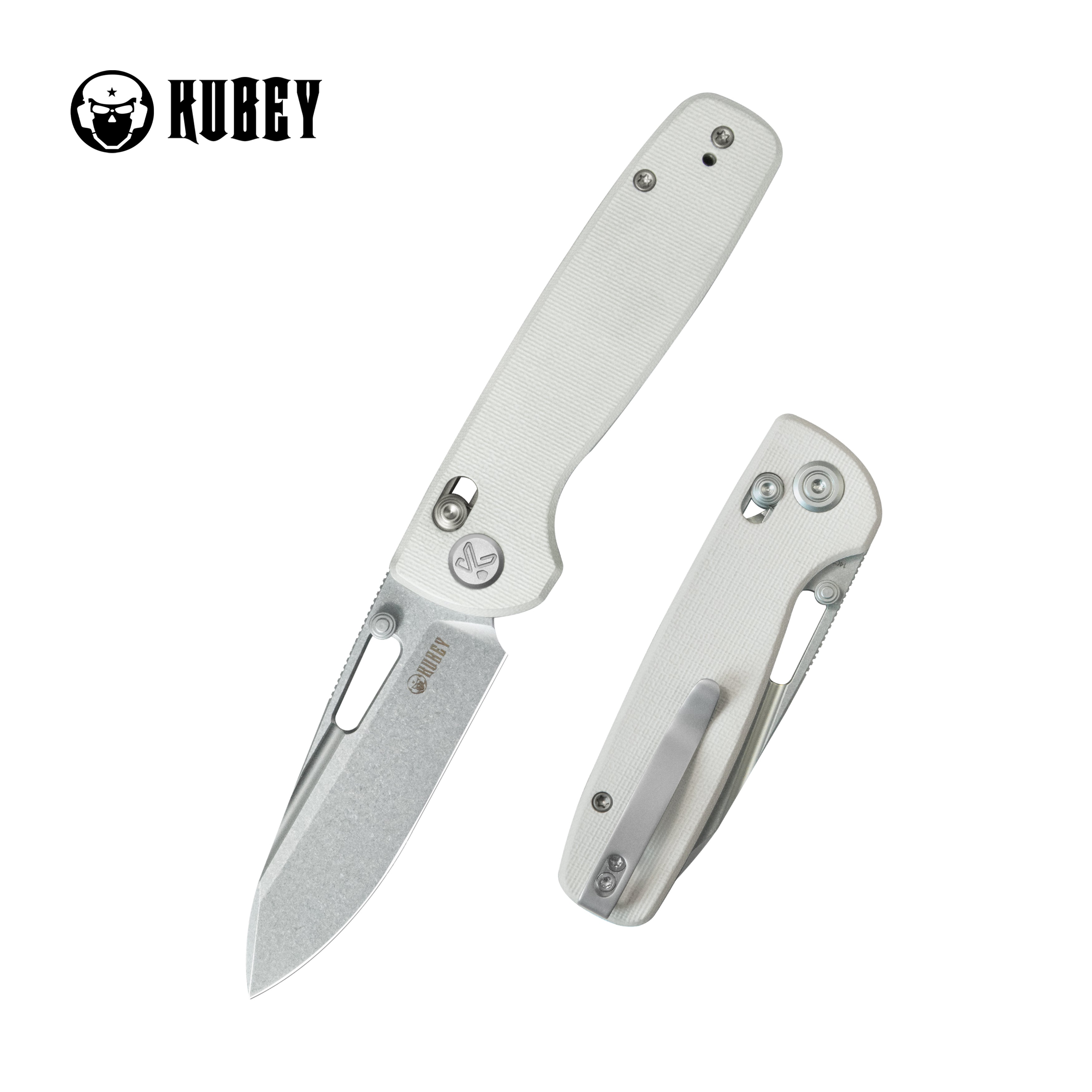 Kubey Bluff Axis lock Everyday Carry Folding Knife White G10  Handle 3.19" Sandblast 14C28N KU248G