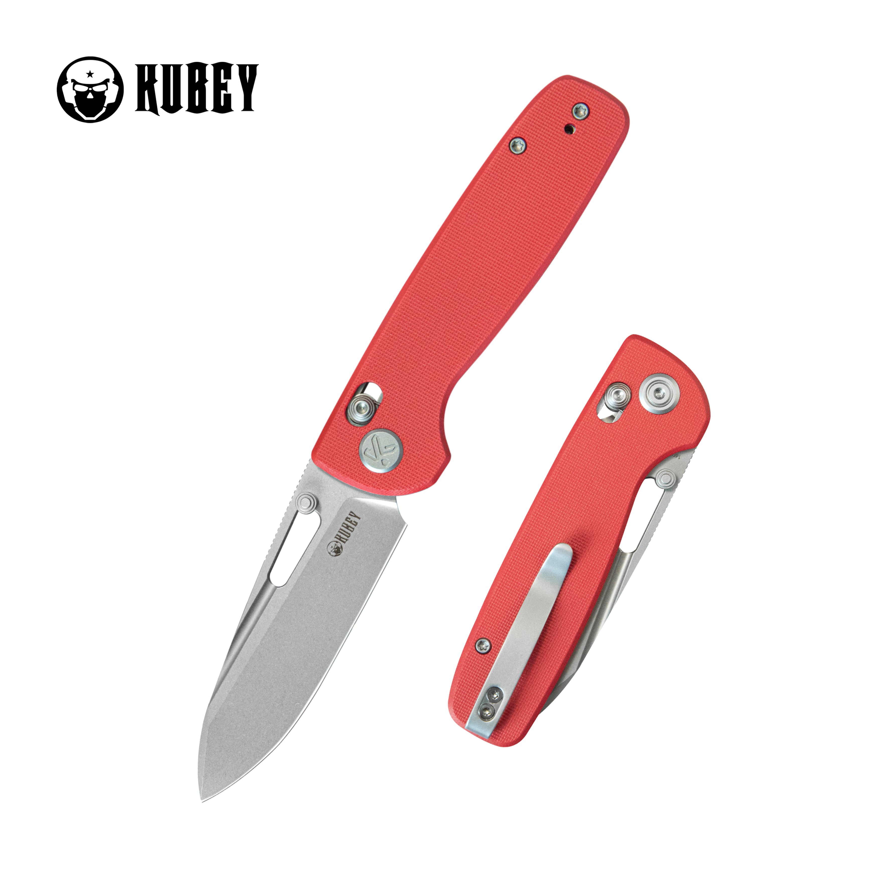 Kubey Bluff Axis lock Everyday Carry Folding Knife Red G10  Handle 3.19" Sandblast 14C28N KU248H