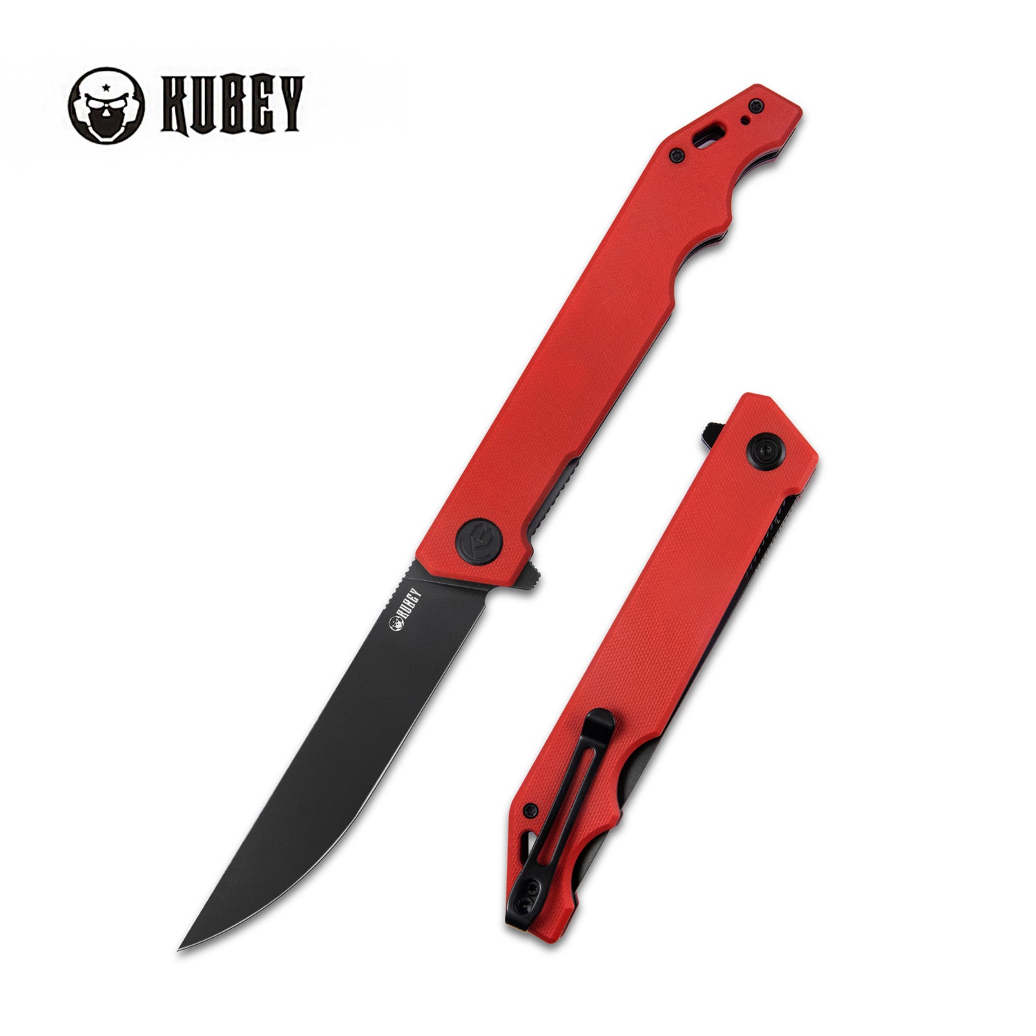 Kubey Pylades Liner Lock Flipper Folding Knife Red G10 Handle 4.65" Blackwashed AUS-10 KU253B