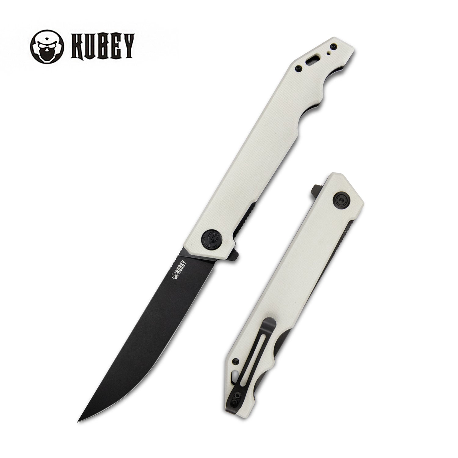 Kubey Pylades Liner Lock Flipper Folding Knife Ivory G10 Handle 4.65" Blackwashed AUS-10 KU253D