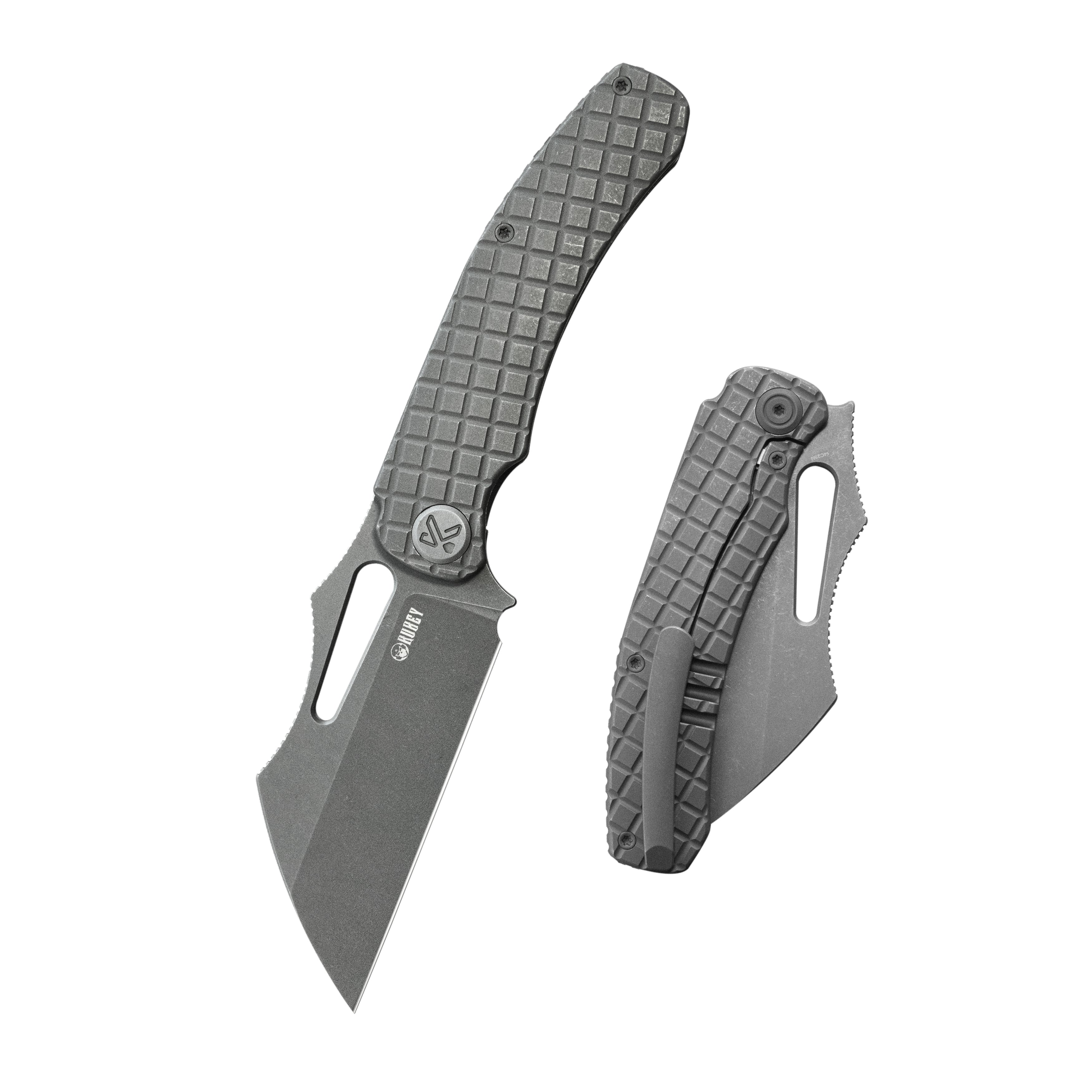 Kubey Sylow Folding Pocket Knife Darkblast Titanium Handle 3.46" Darkwash 14C28N Blade KU260C