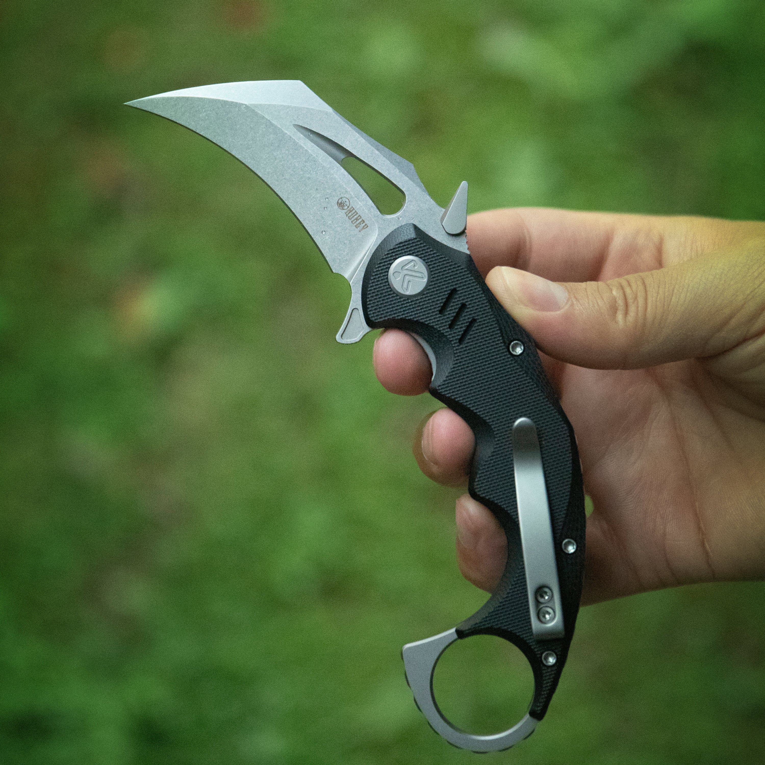 Kubey Mini Wrath Karambit Folding Knife Jade G-10 Handle 2.44" Blackwash 14C28N Blade KU262L