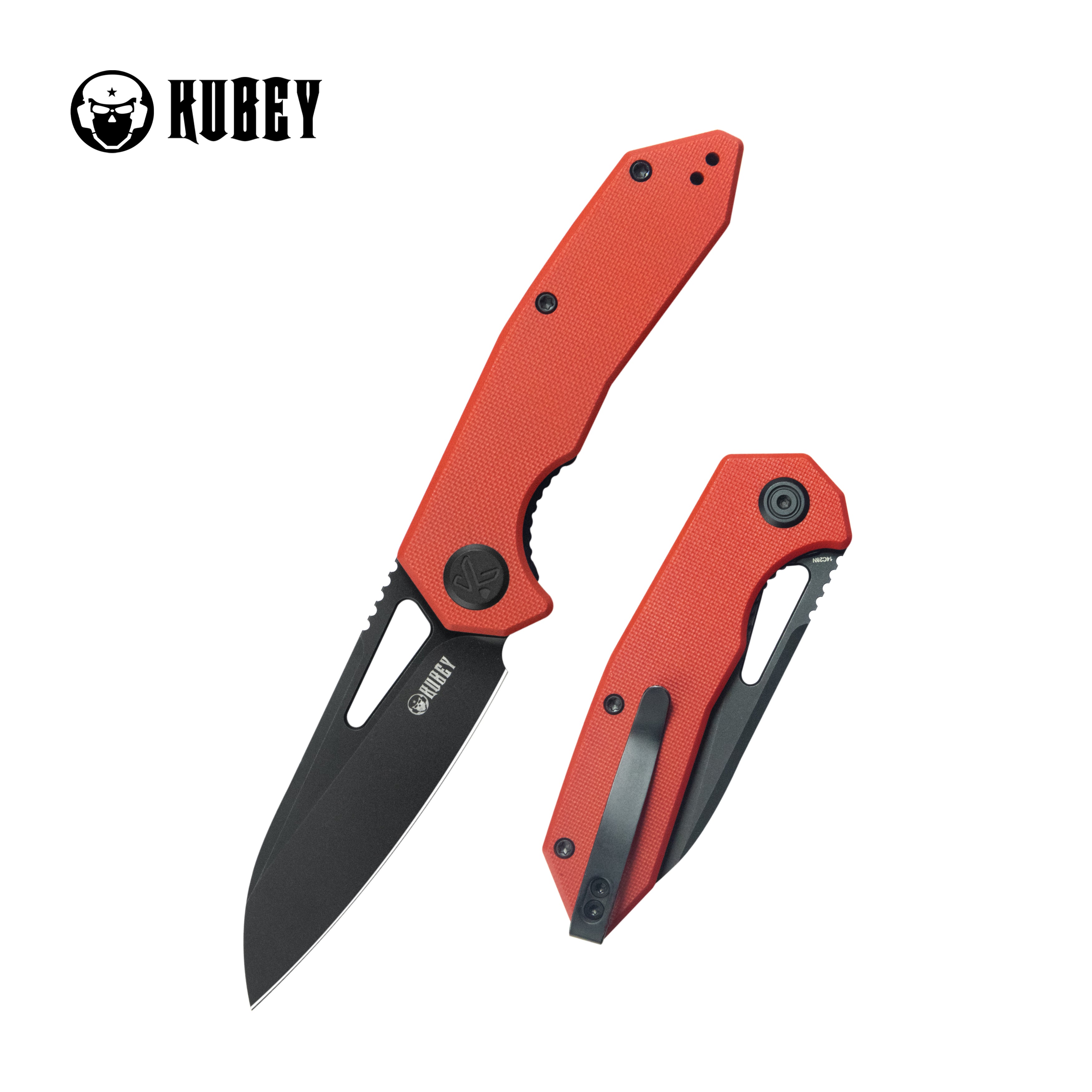 Kubey Vagrant Liner Lock Folding Knife Red G10 Handle 3.1" Blackwash 14C28N KU291K