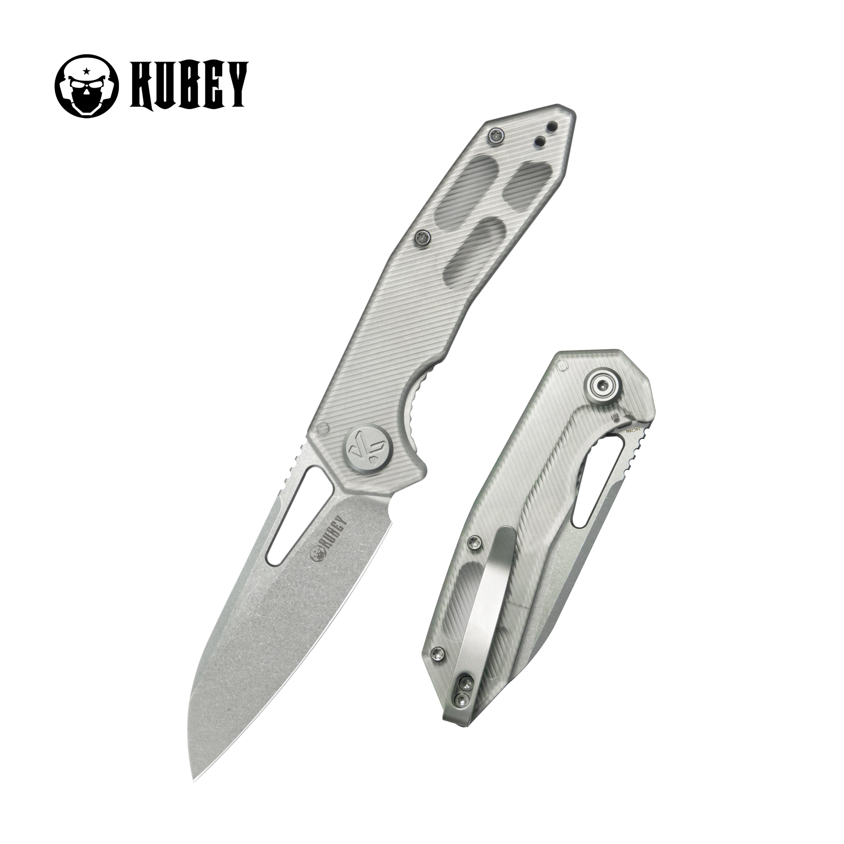 Kubey Vagrant Liner Lock Folding Knife Translucent Resin with Diagonal Milling Handle 3.1" Sandblast 14C28N KU291S