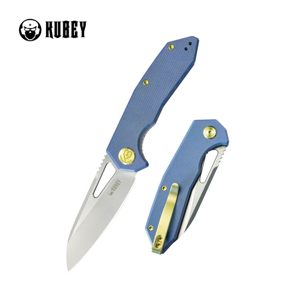 Kubey Vagrant Liner Lock Folding Knife Blue Micarta Handle 3.1