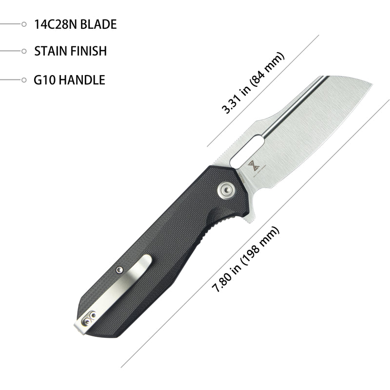 Atlas Liner Lock Folding Knife Black G10 Handle 3.31" Satin 14C28N KU328D