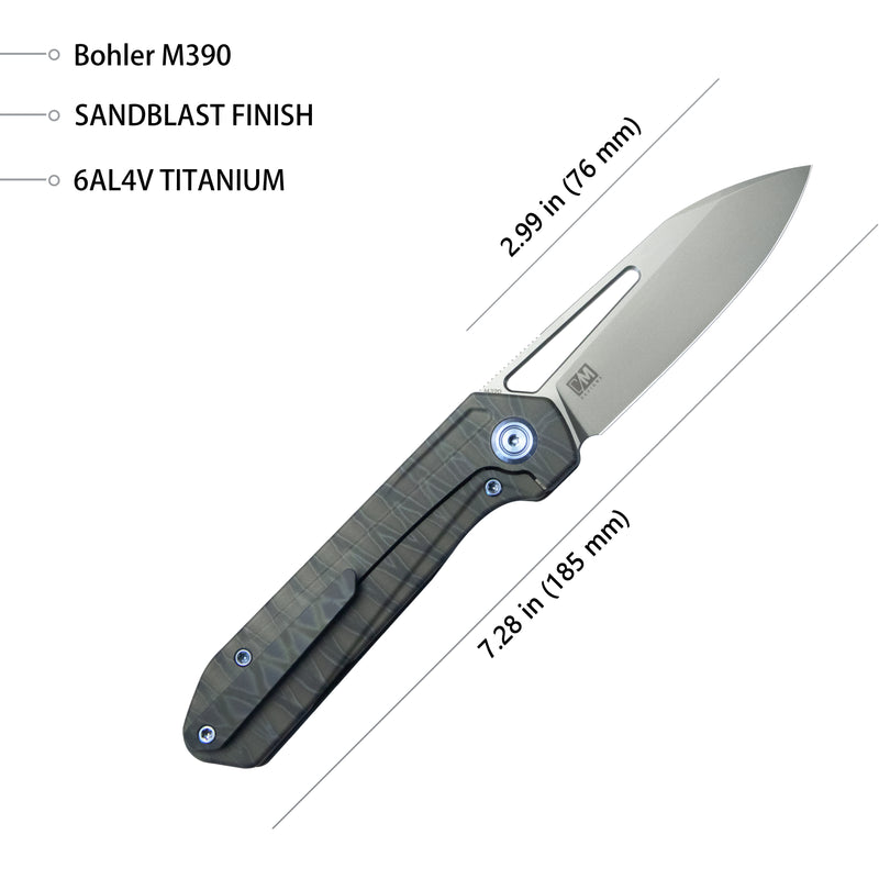 Royal Frame Lock EDC Pocket Knife Front Flipper Flame 6AL4V Titanium Handle 2.99" Sandblast Bohler M390 KB321N