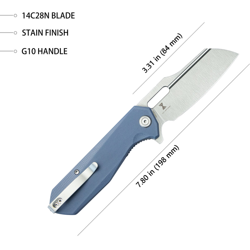 Atlas Liner Lock Folding Knife Blue G10 Handle 3.31" Satin 14C28N KU328H