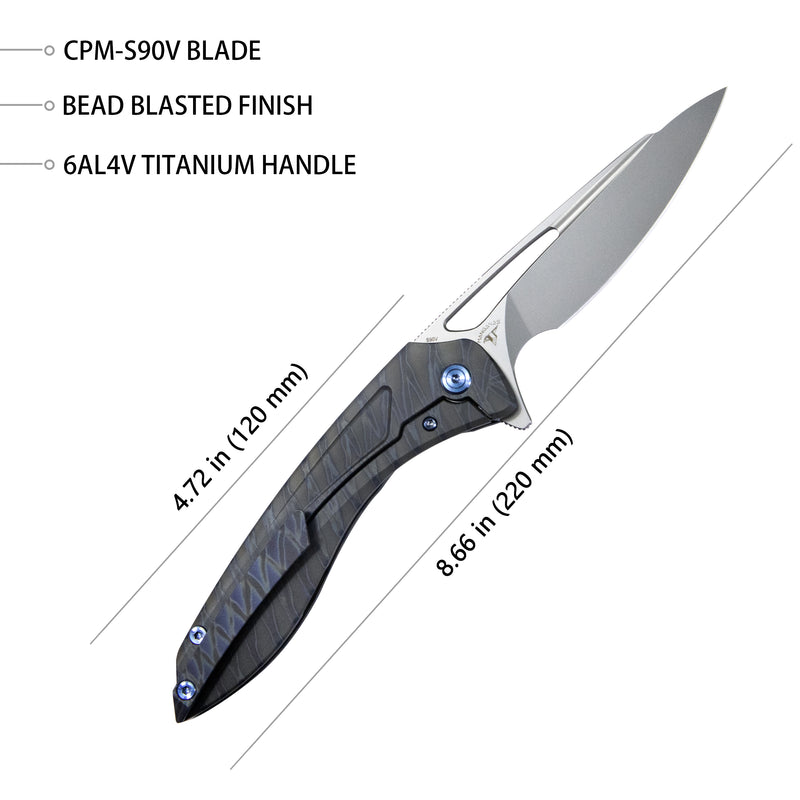 Velocé Frame Everyday Carry Gentlmans Pocket Knife Flame Ti Handle 3.94'' Sand Blast S90V Blade KB171I