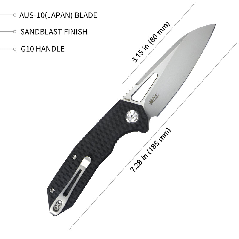 Vagrant Liner Lock Folding Knife Black G10 Handle (3.1" Sandblast AUS-10) KU291A