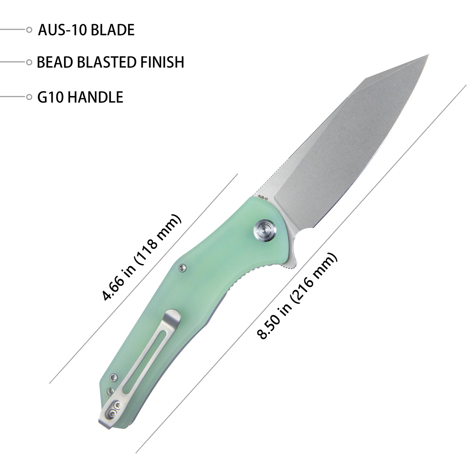 Flash Liner Lock Flipper Folding Knife Jade G10 Handle 3.82" Beadblasted AUS-10 KU158I