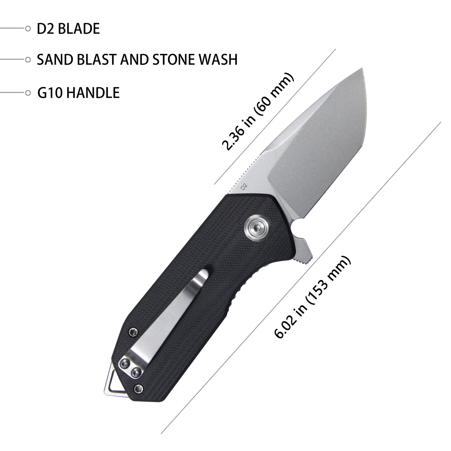 Kubey Campe Klappmesser Nest Liner Lock EDC Flipper Knife Black G10 Handle 2.36" Sandblast D2 KU203A