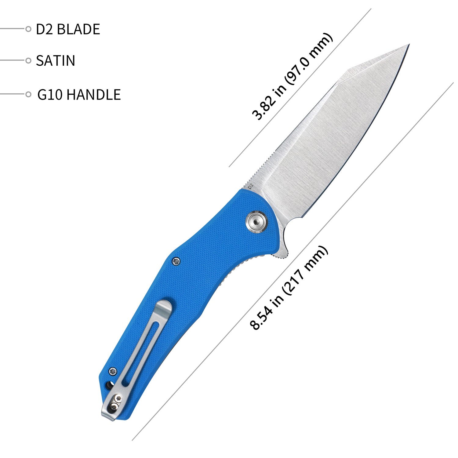 Flash Liner Lock Flipper Folding Knife Blue G10 Handle 3.82" Satin D2 KU158A