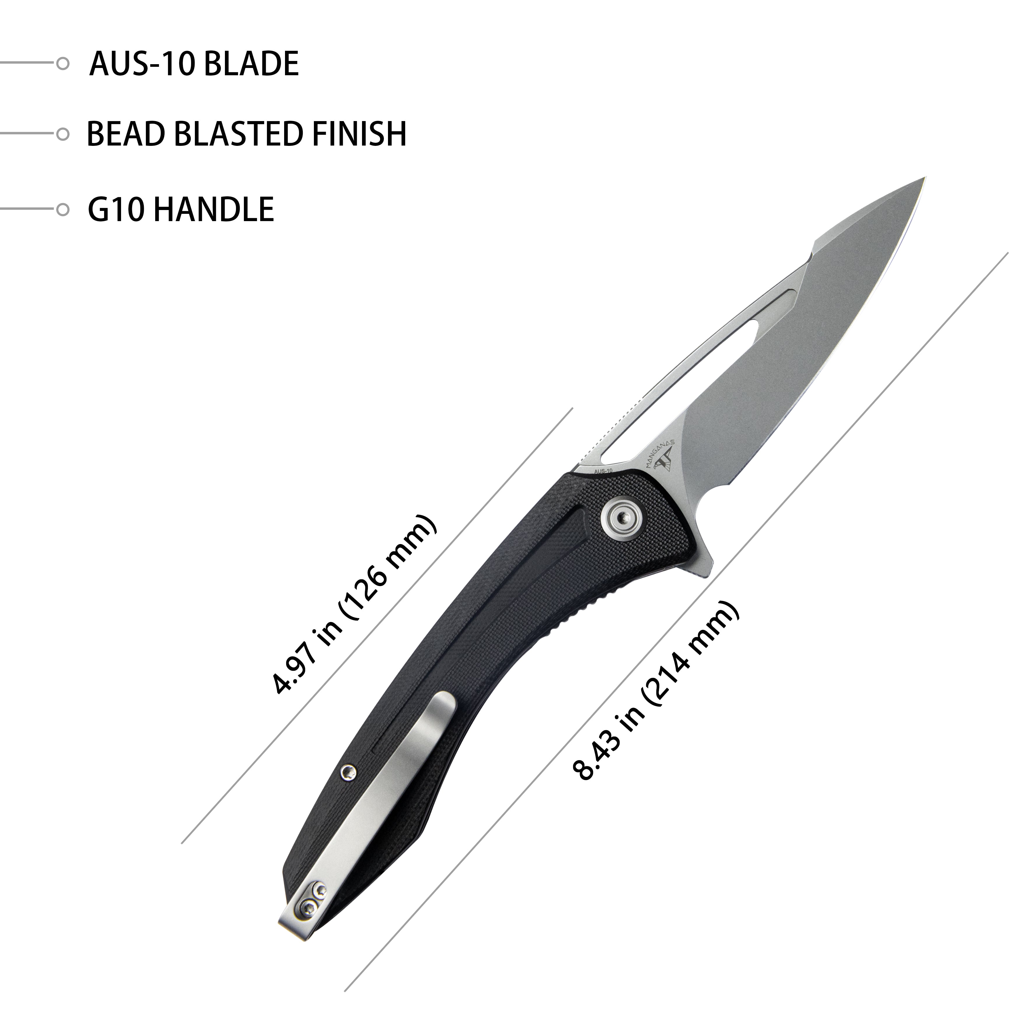 Merced Folding Knife 3.46" Beadblasted AUS-10 Blade With Durable Black G10 Handle Reliable Tactical Pocket Knife KU345A