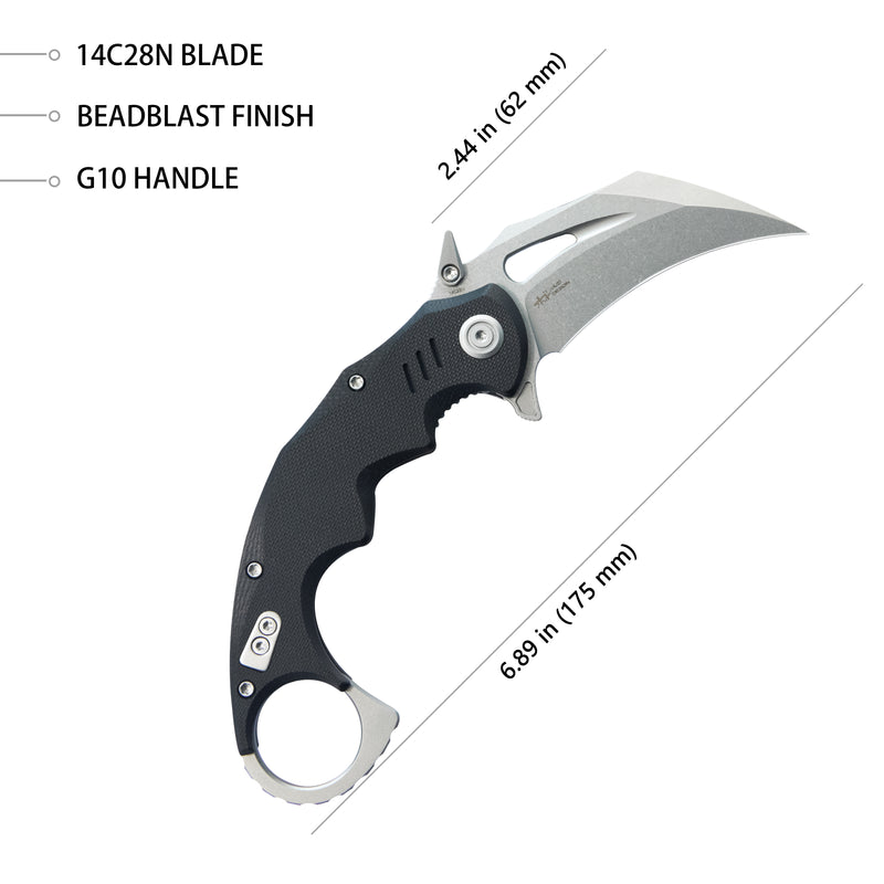 Mini Wrath Karambit Folding Knife Black G-10 Handle 2.44" Beadblast 14C28N Blade KU262A