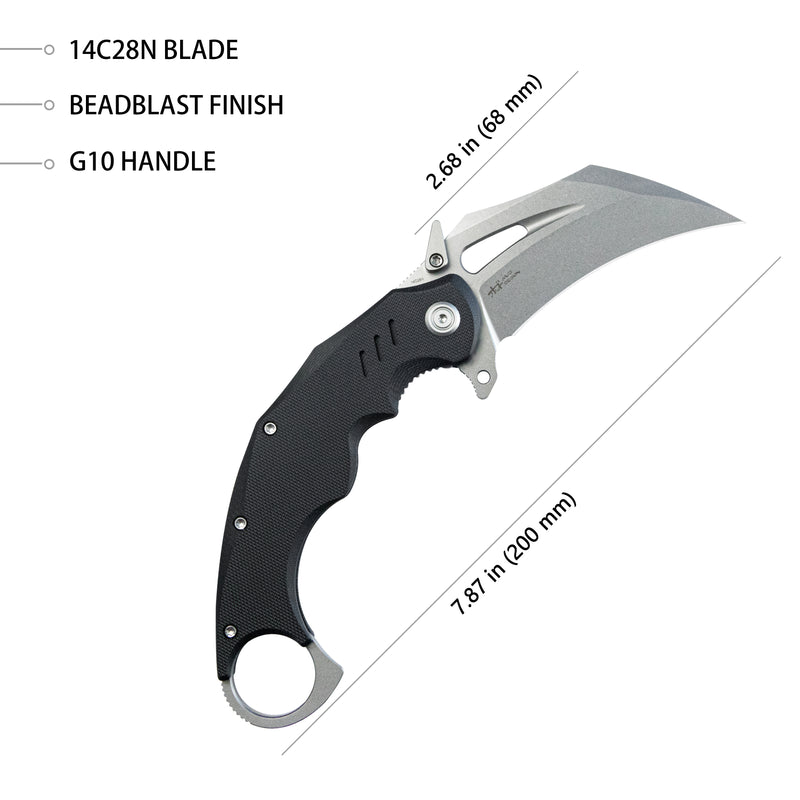Wrath Karambit Folding Knife Black G-10 Handle 2.68" Beadblast 14C28N Blade KU261A