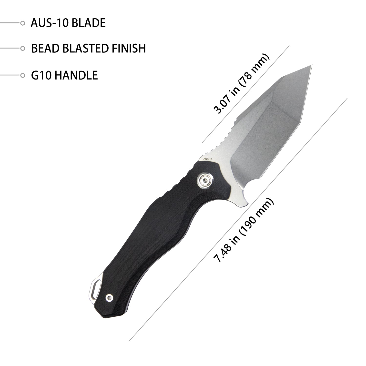 Kubey Golf Klappmesser  EDC Fixed Blade Knife Black G-10 Handle 3.07" Beadblasted AUS-10 with Kydex Sheath KU230C