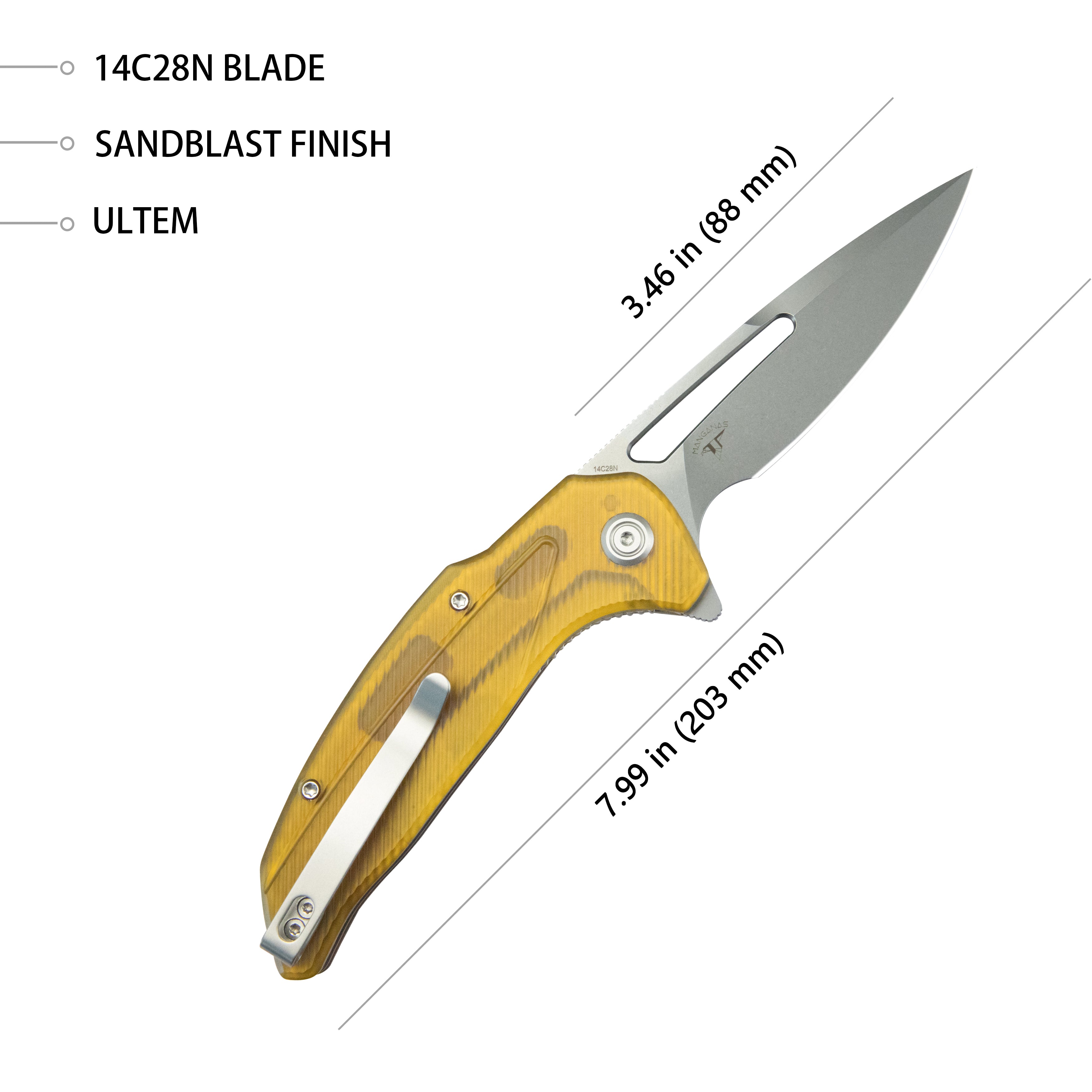 Nautilus Flipper Knife Ultem Handle 3.46" Silver Sandblast 14C28N KU372C