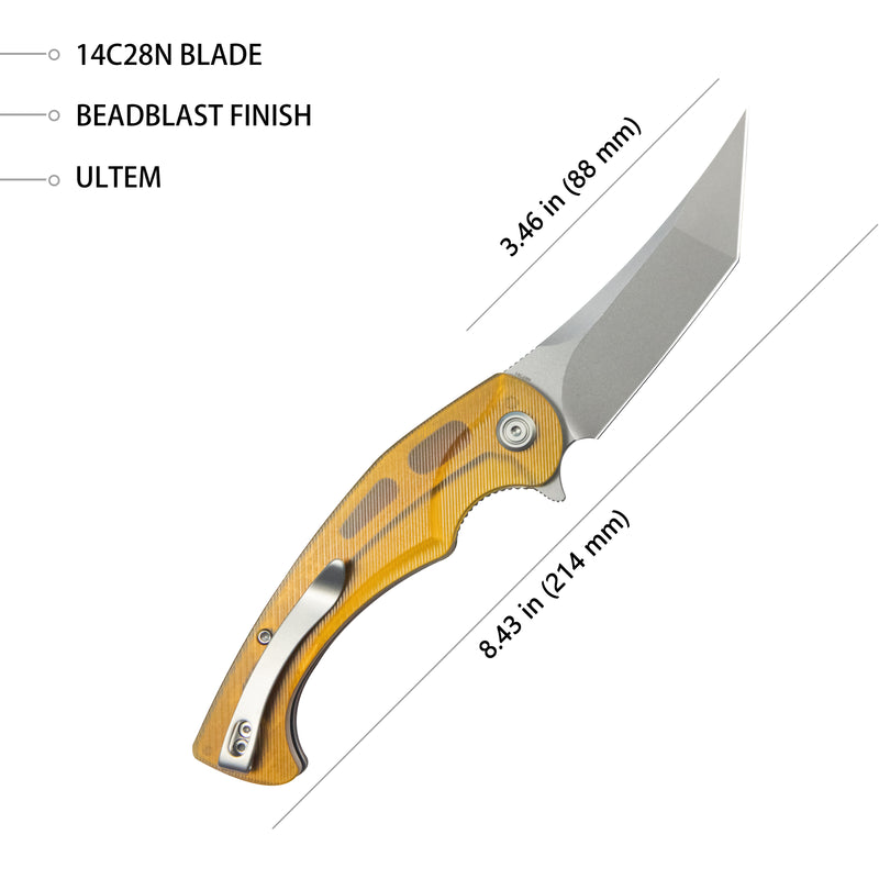 Scimitar Tanto Liner Lock Hunting Folding Knife Ultem Handle 3.46" Beadblast 14C28N KU175C