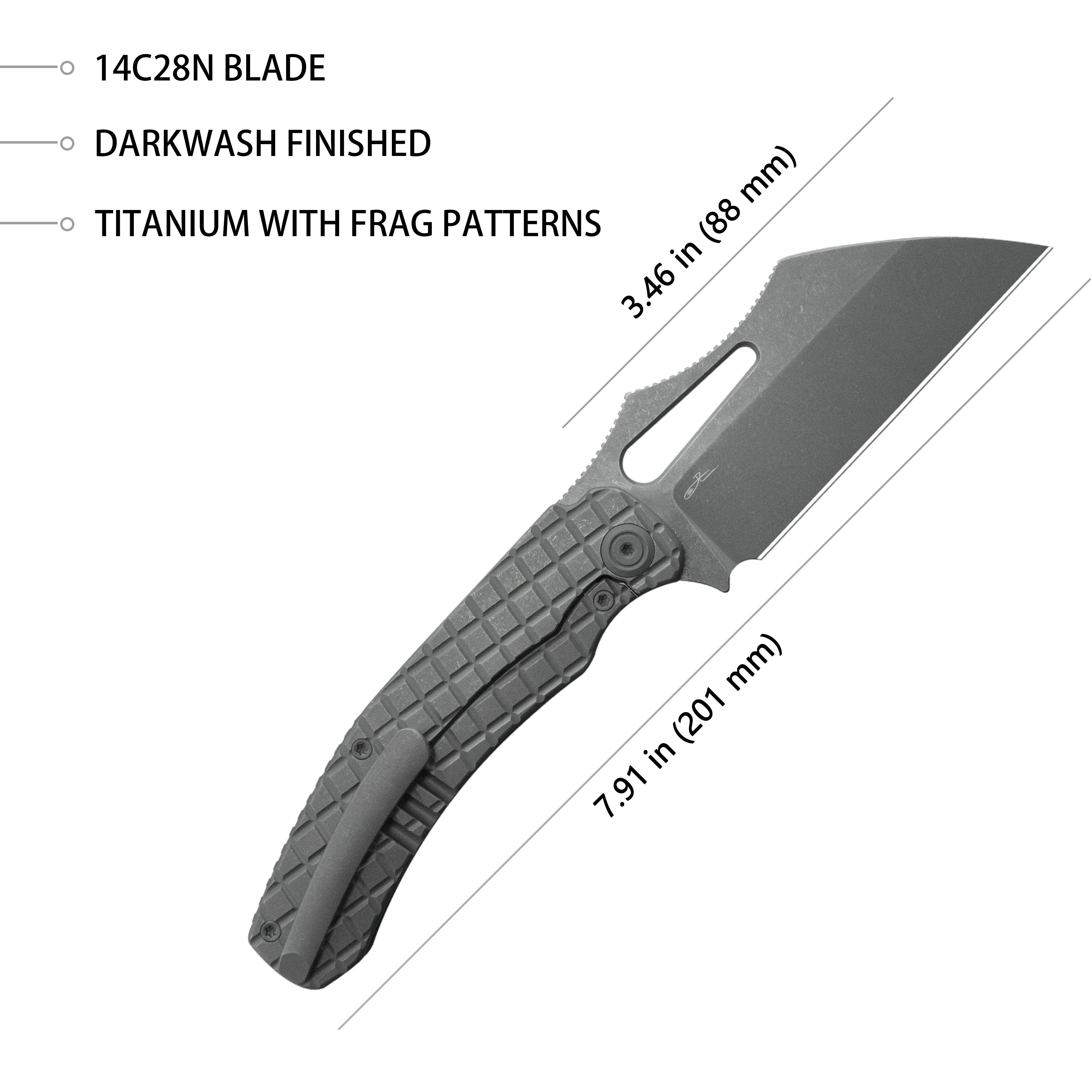 Kubey Sylow Folding Pocket Knife Darkblast Titanium Handle 3.46" Darkwash 14C28N Blade KU260C