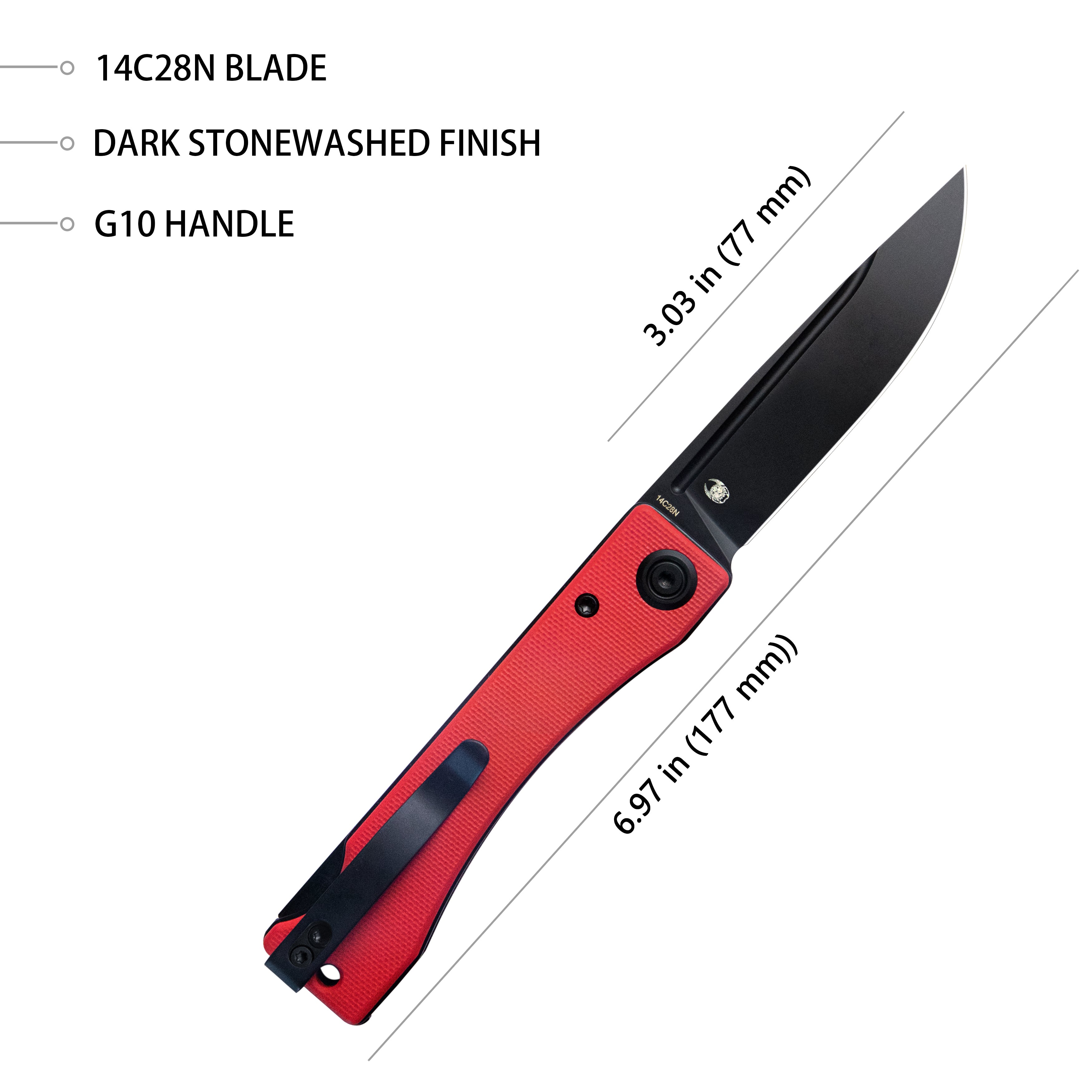 Kubey Akino Klappmesser Lockback Pocket Folding Knife Red G10 Handle 3.15" Blackwashed Sandvik 14C28N KU2102C