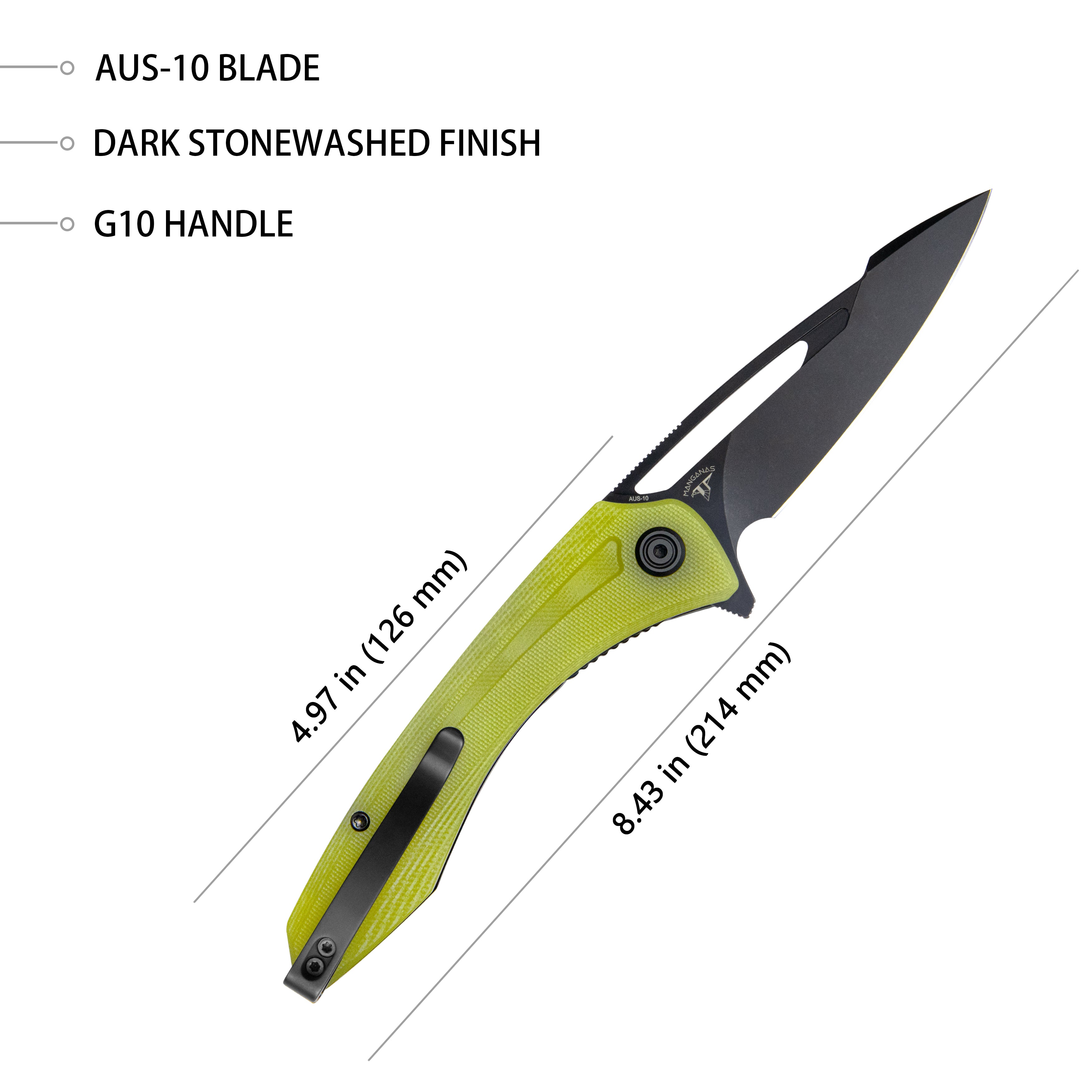Kubey Merced Klappmesser Folding Knife 3.46" Blackwash AUS-10 Blade With Durable Translucent Yellow G10 Handle Reliable Tactical Pocket Knife KU345C