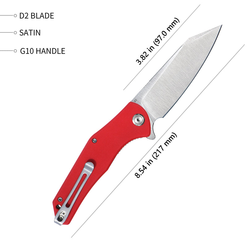 Flash Liner Lock Flipper Folding Knife Red G10 Handle 3.82" Satin D2 KU158D