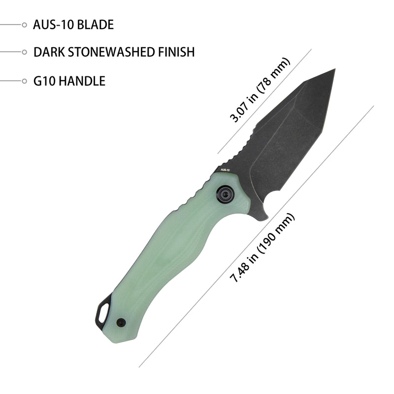 Golf EDC Fixed Blade Knife Jade G-10 Handle 3.07" Blackwashed AUS-10 with Kydex Sheath KU230D