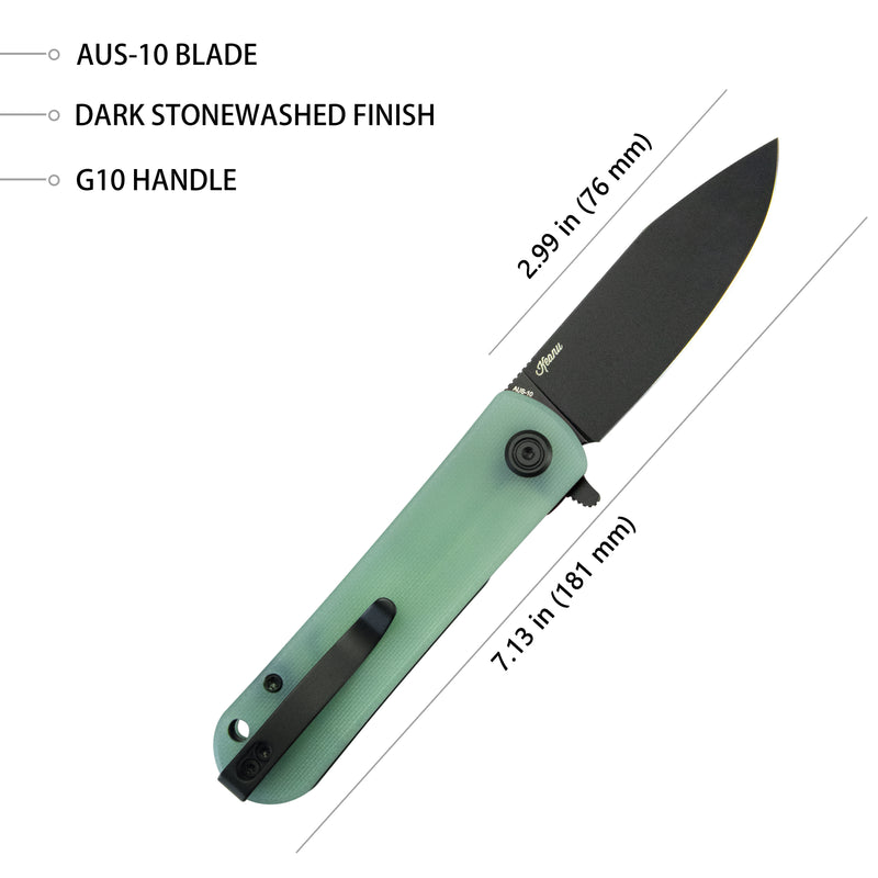 NEO Outdoor Folding Pocket Knife Jade G10 Handle 3.43" Blackwash AUS-10 KU371D