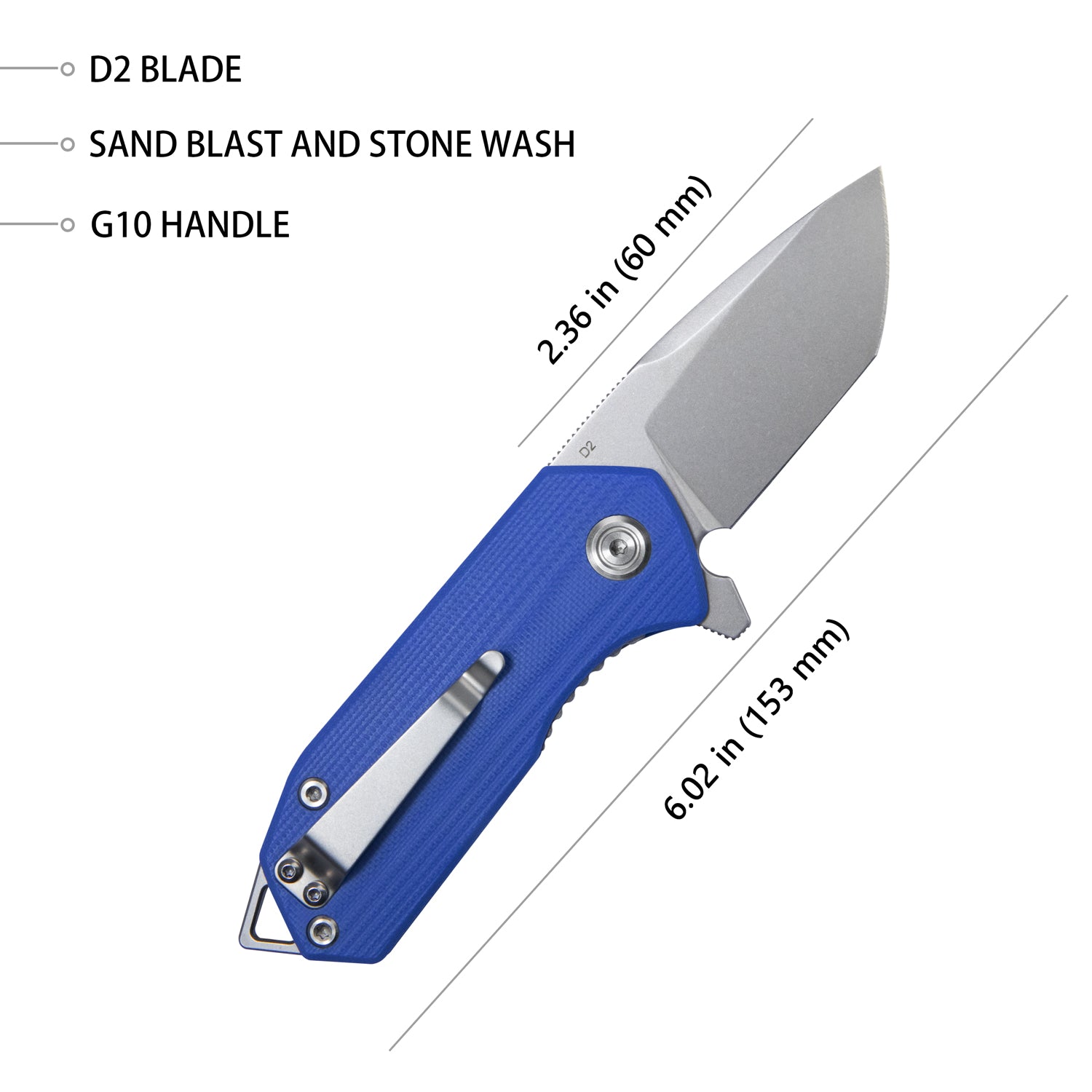 Kubey Campe Klappmesser Nest Liner Lock EDC Flipper Knife Blue G10 Handle 2.36" Sand Blast Stone Wash D2 KU203D