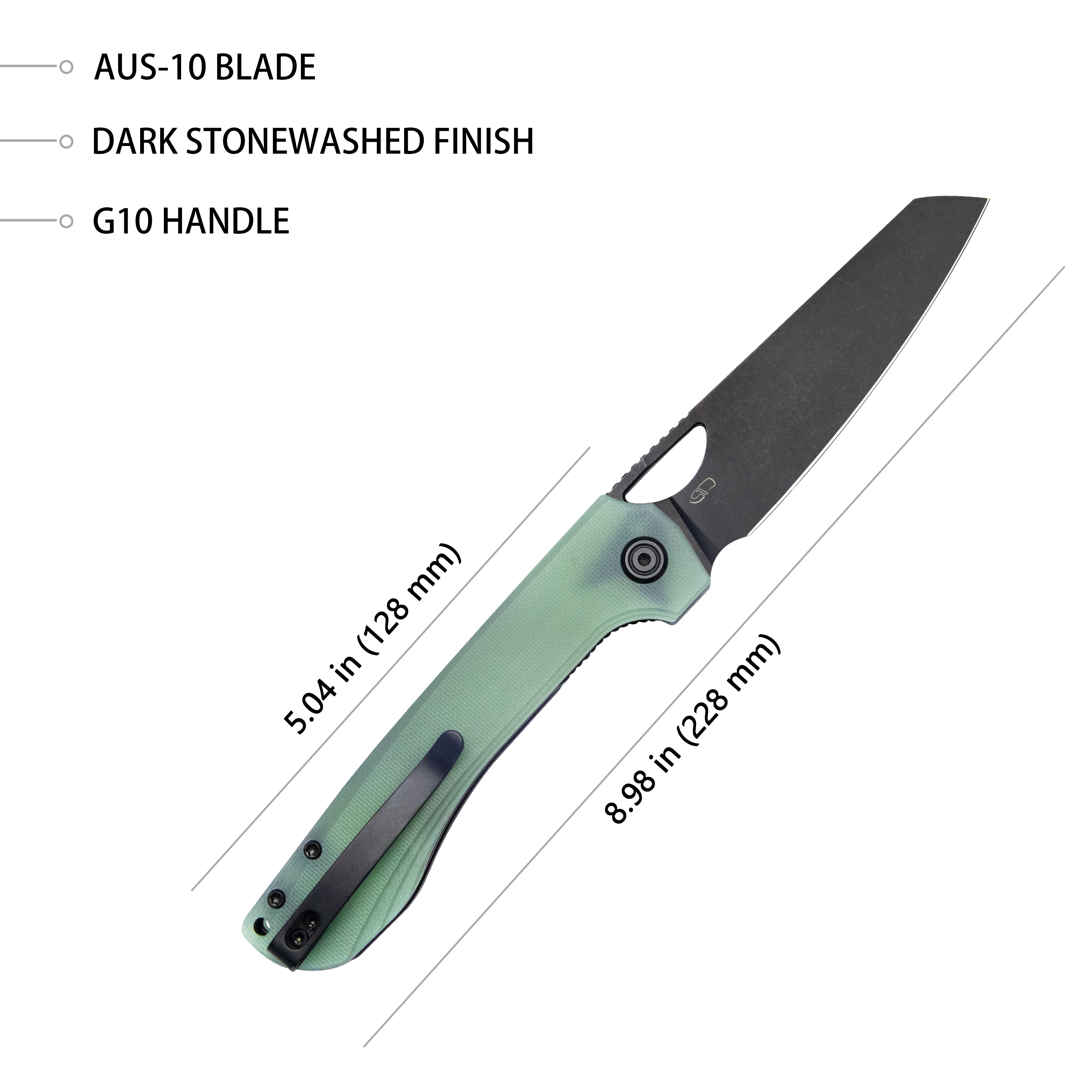 Kubey Elang Klappmesser Liner Lock Folding Knife Jade G10 Handle 3.94" Blackwashed Sheepsfoot AUS-10 KU365D