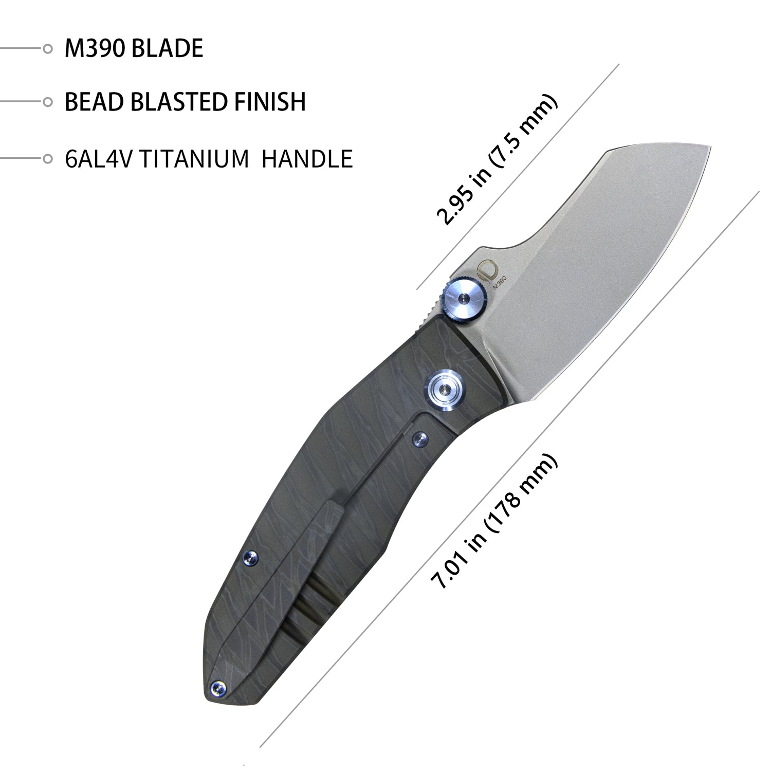Monsterdog Frame Lock Dual Thumb Studs Folding Knife Titanium Handle 2.95" Bead Blasted M390 KB285D