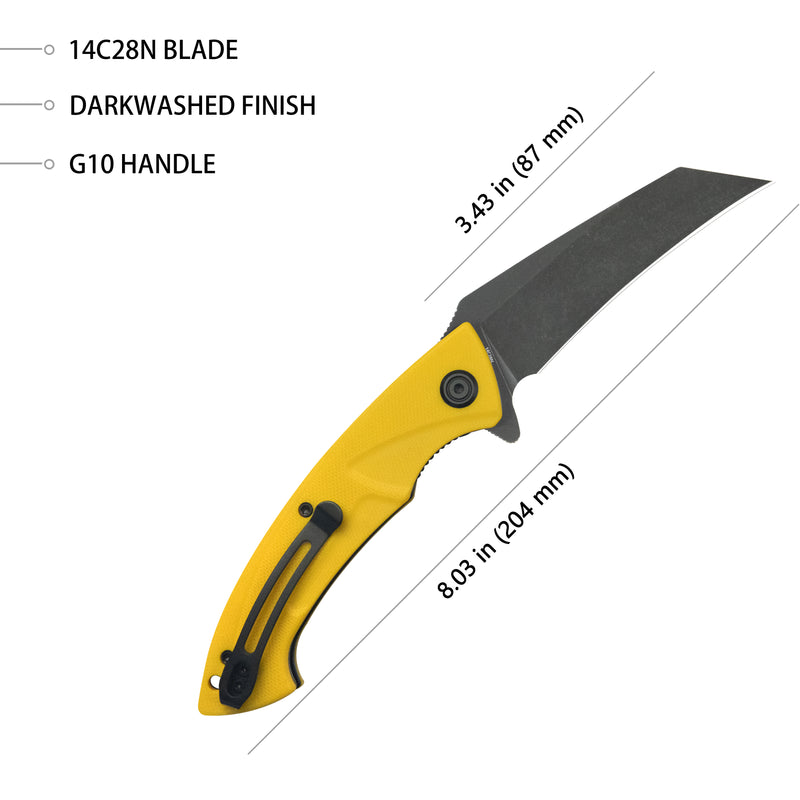Anteater Liner Lock Folding Knife Yellow  G10 Handle 3.5" Blackwash 14C28N KU212E