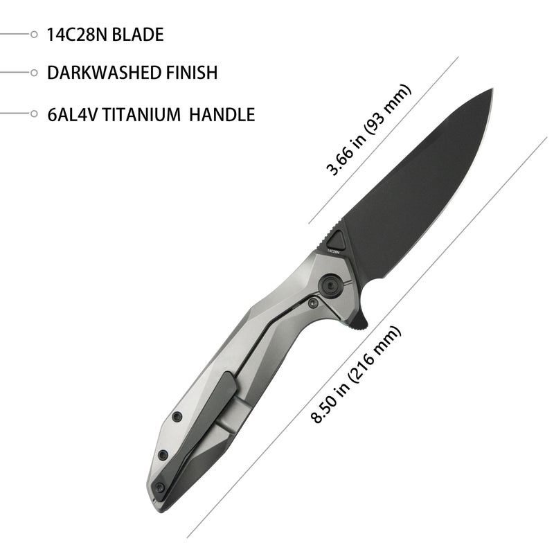 Nova Frame Lock Flipper Folding Knife Gray 6AL4V Titanium Handle 3.66" Darkwashed 14C28N KB235E
