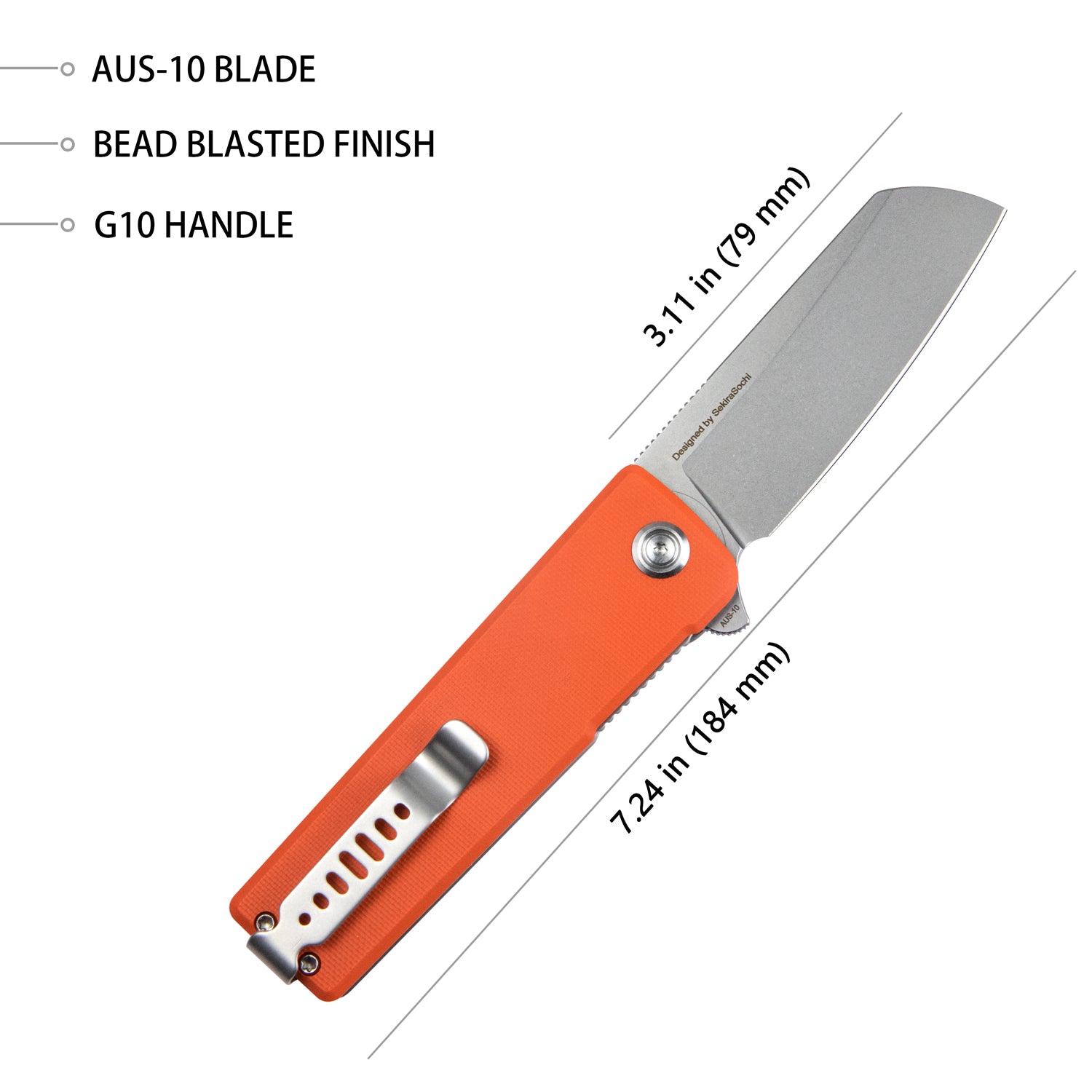 Kubey Sailor Klappmesser Liner Lock Flipper Outdoor Pocket Knife Orange G10 Handle 3.11" Bead Blasted AUS-10 Blade KU317G