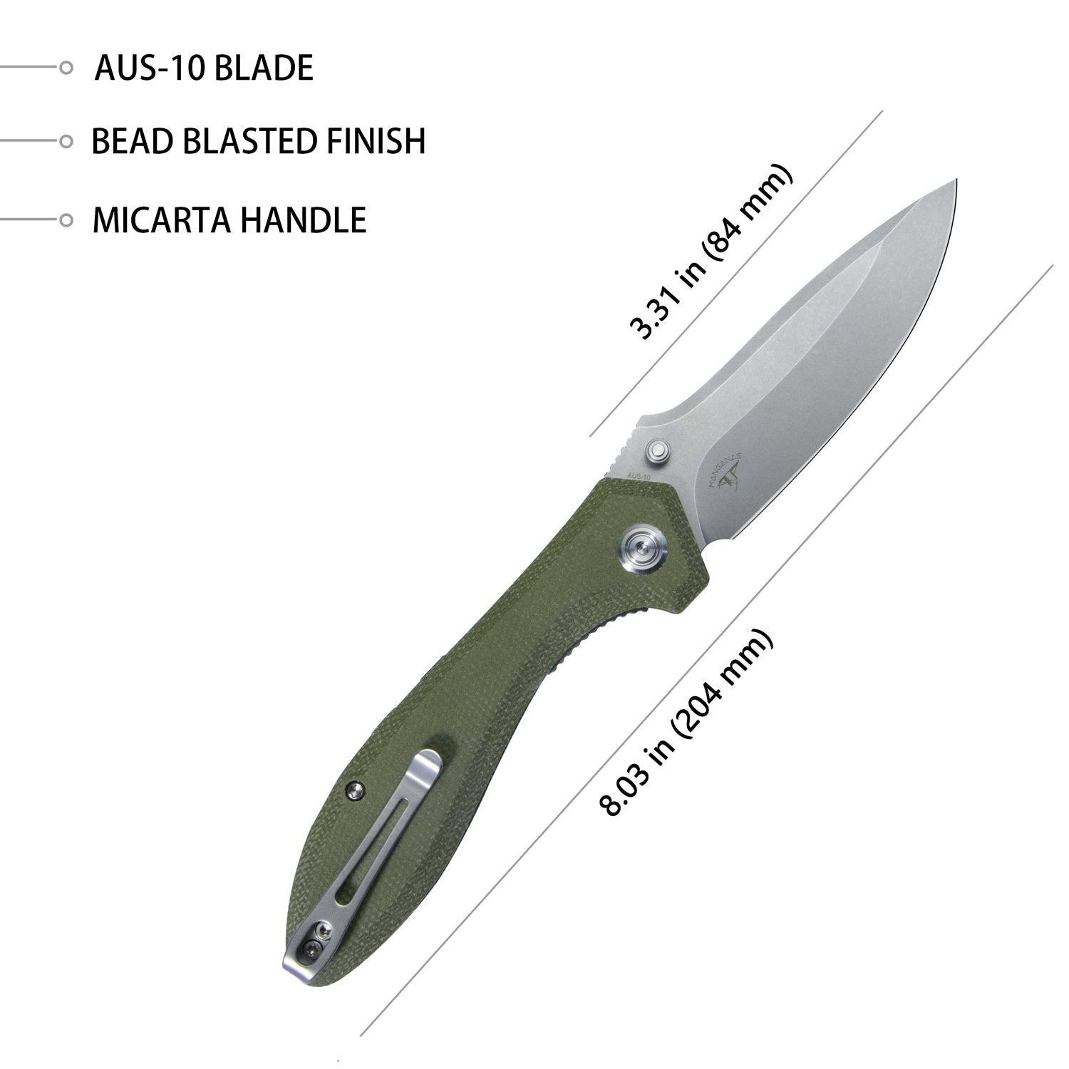 Ruckus Liner Lock Folding Knife Green G10 Handle 3.31" Bead Blasted AUS-10 KU314E