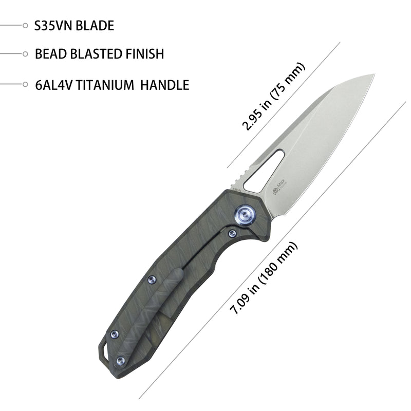 Vagrant Frame Lock Folding Pocket Knife Flame 6AL4V Titanium Handle 2.95" Bead Blasted CPM-S35VN KB284E