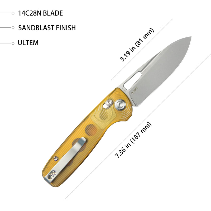 Bluff Axis lock Everyday Carry Folding Knife Ultem Handle 3.19" Sandblast 14C28N KU248A