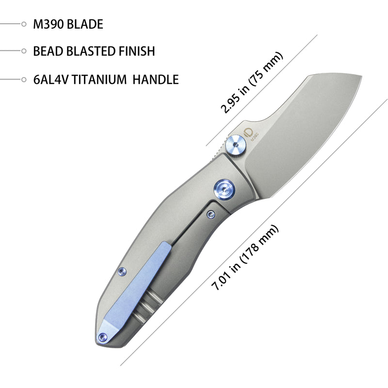 Monsterdog Frame Lock Dual Thumb Studs Folding Knife Titanium Handle 2.95" Sandblast M390 KB285F