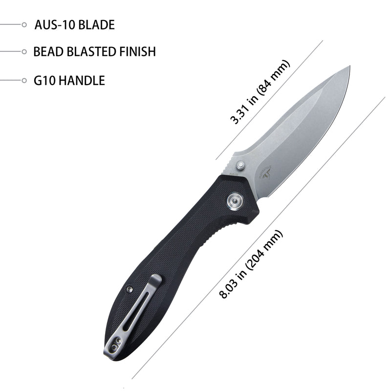 Ruckus Liner Lock Folding Knife Black G10 Handle 3.31" Bead Blasted AUS-10 KU314F